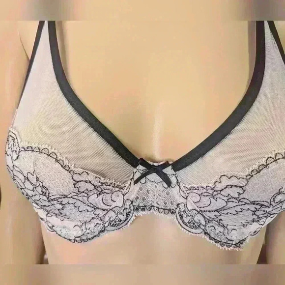 Montelle Intimates 9288 Plunge Unlined Bra 34A Seashell/Black - Picture 2 of 7